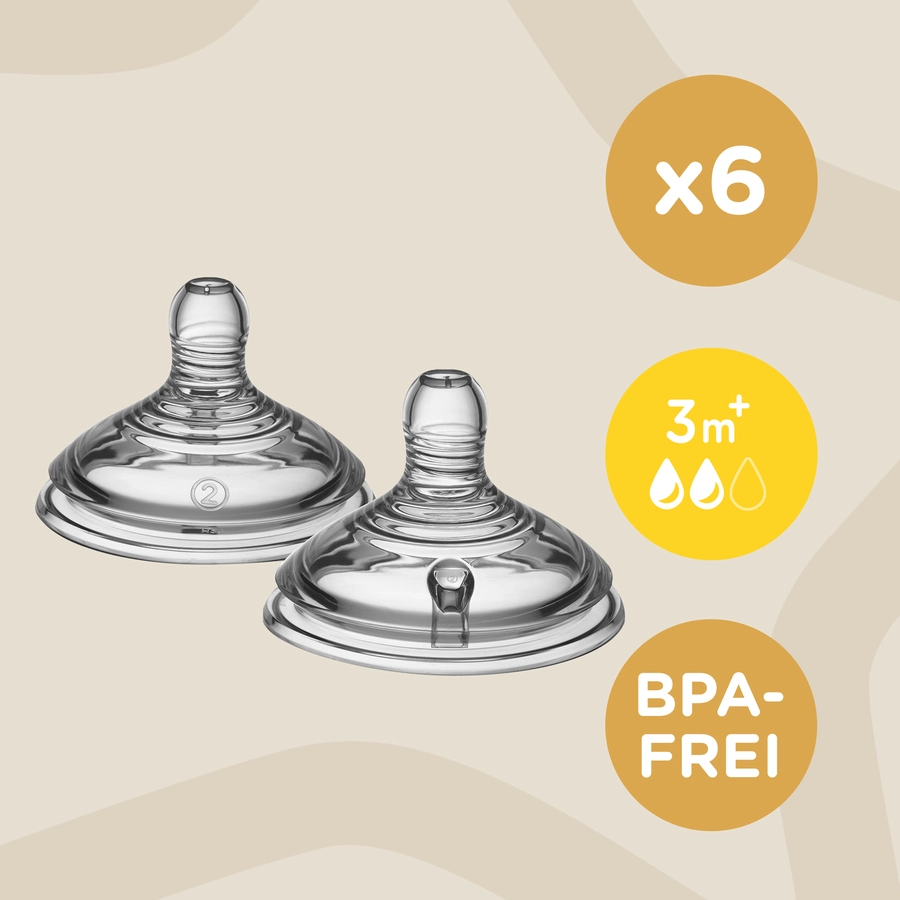 Tommee Tippee Sauger Closer to Nature easi-Vent, mittlerer Nahrungsfluss, 6er Set
