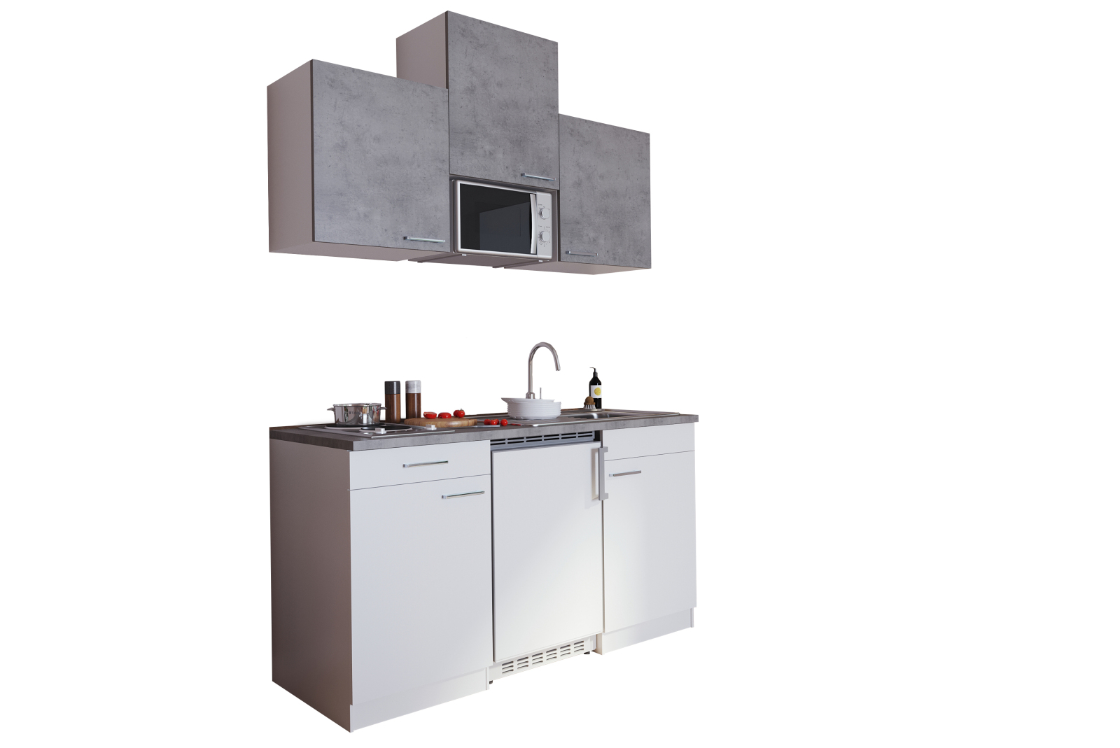 RESPEKTA Küchenzeile - weiß - Beton - mit E-Geräten - 150 cm