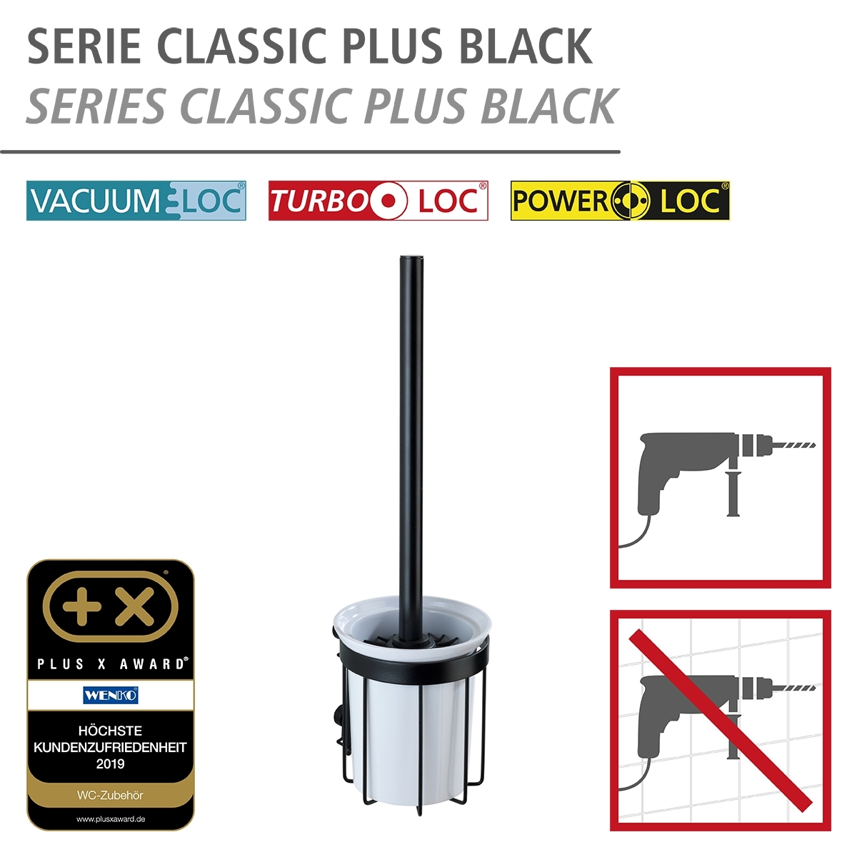 Wenko Classic Plus toiletborstelhouder zwart
