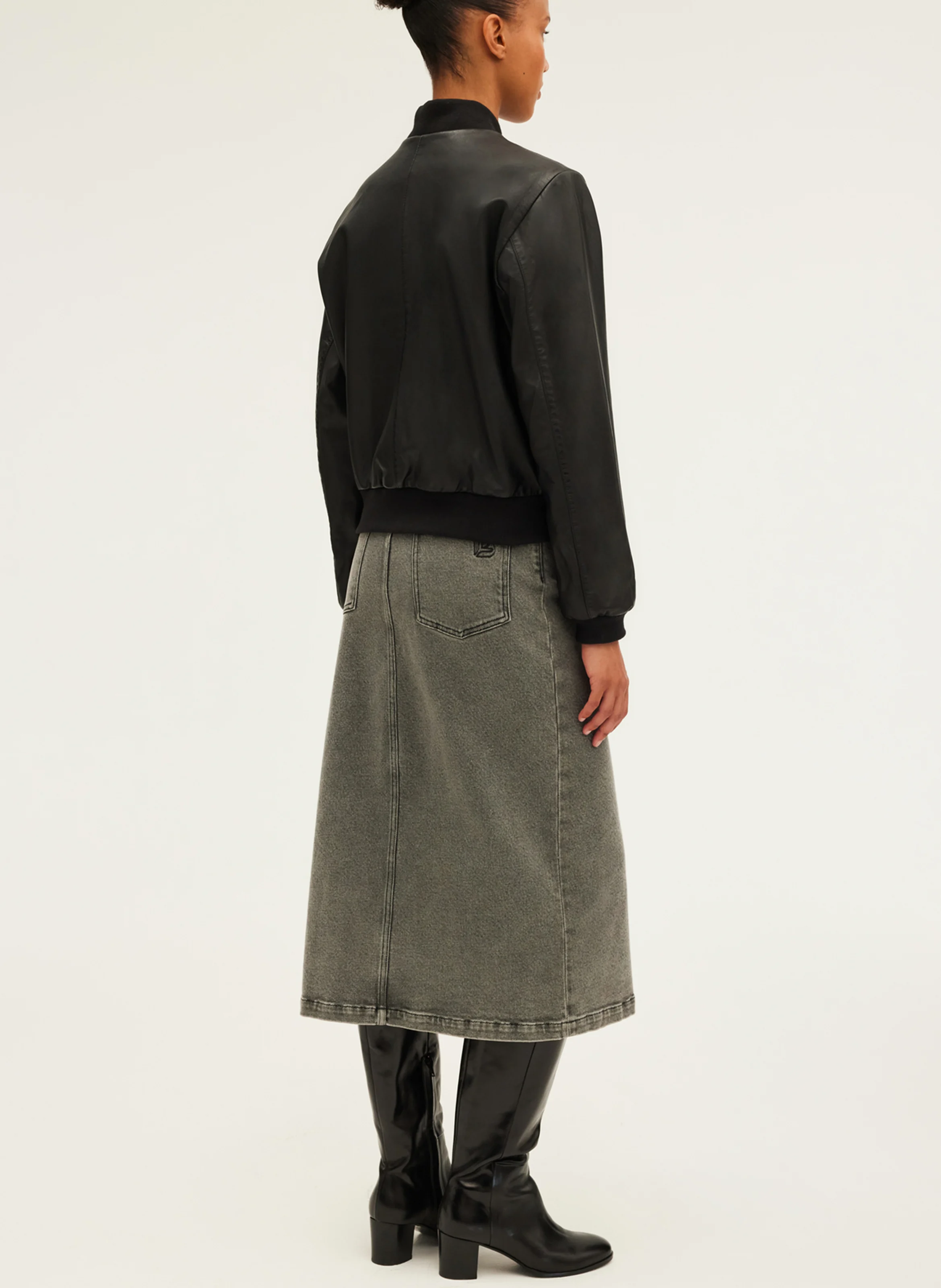 BESS - Blouson col teddy en cuir | Noir