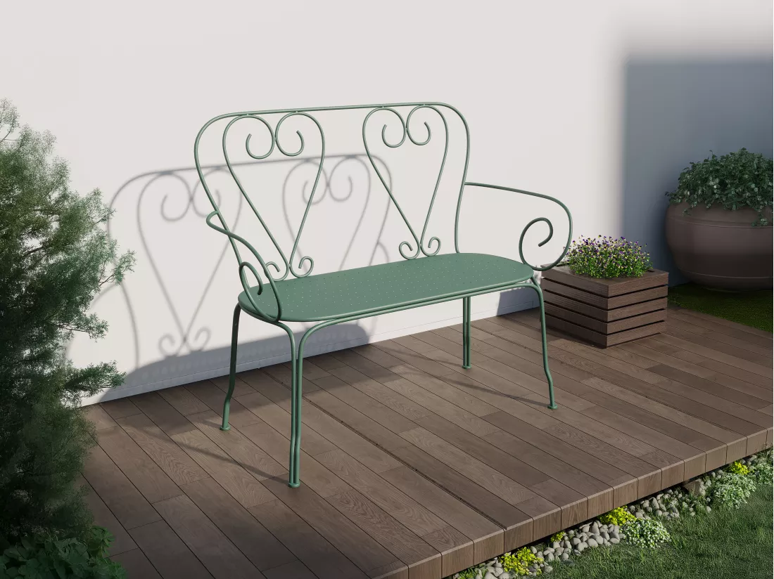 Banc de jardin en métal façon fer forgé - Vert amande - GUERMANTES de MYLIA