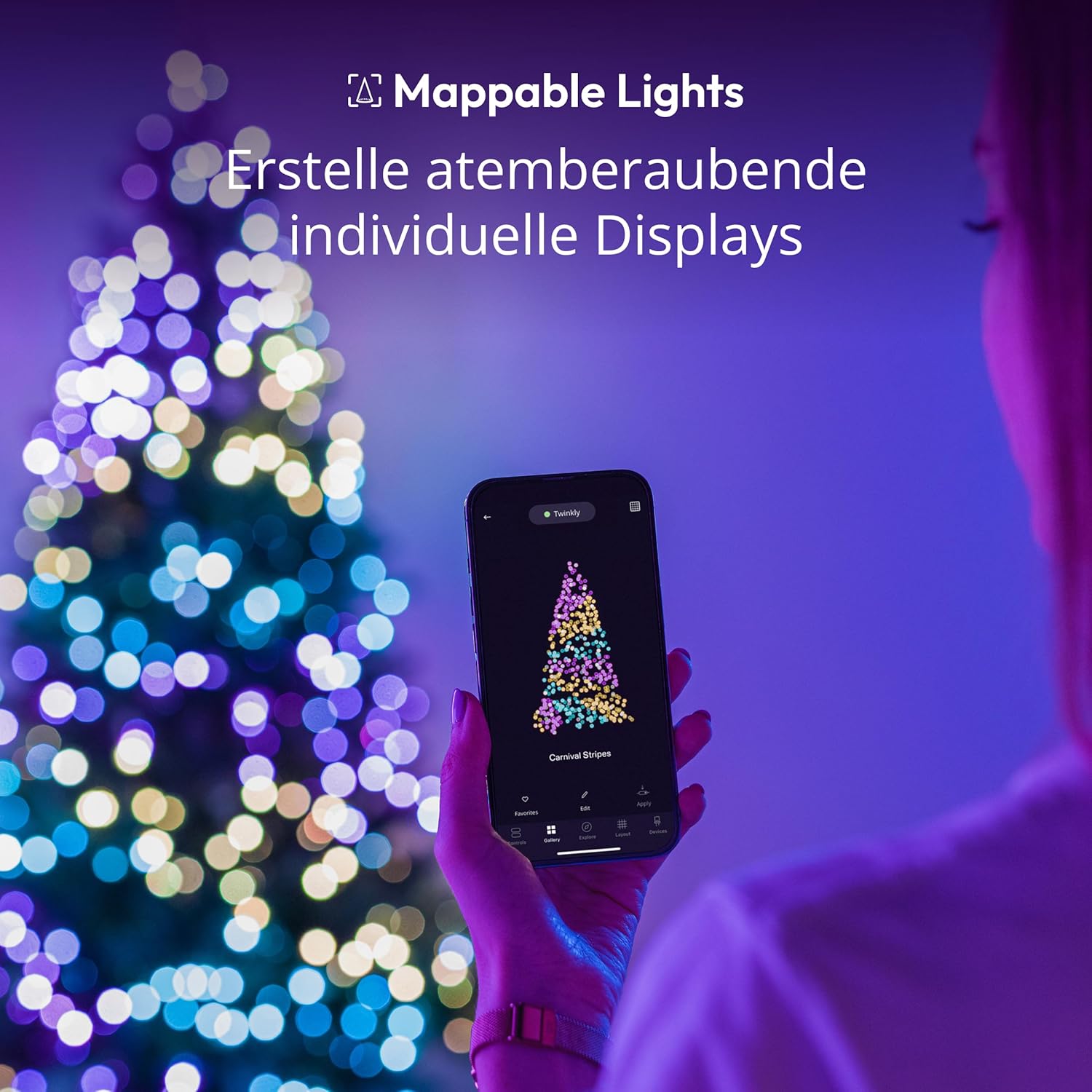 Twinkly Strings 400 LED RGB, LED-Lichterkette für Draußen und Drinnen, Smarte LED-Lichter, Kompatibel mit Alexa und Google Home, IP44, App-Steuerung, Schwarzes Kabel, 32m