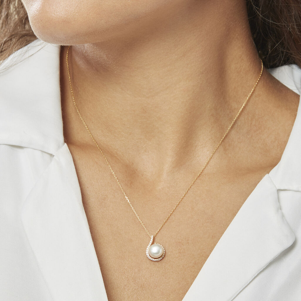 Collier Lucinda Or Jaune Perle De Culture Et Oxyde De Zirconium