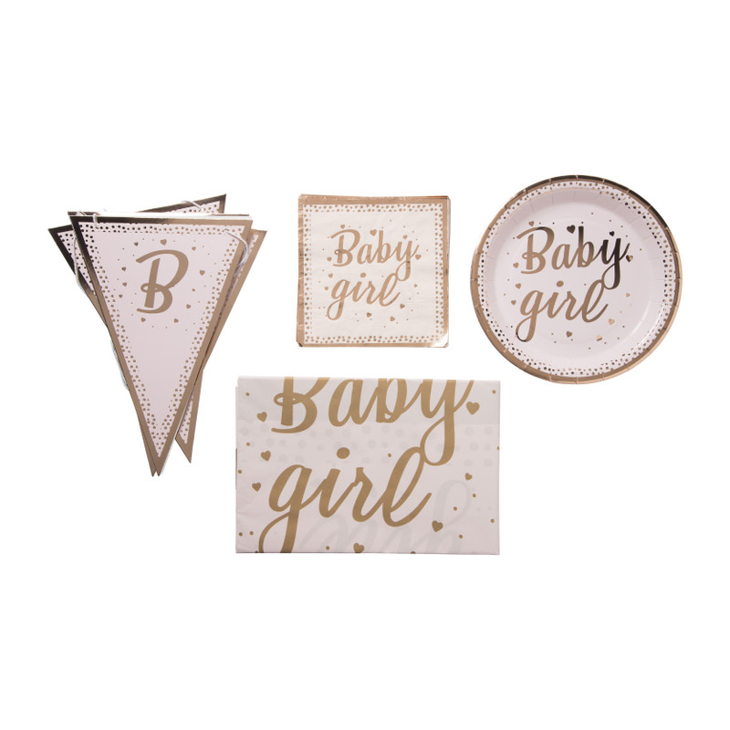 Servetten baby girl - roze/goudkleurig - set van 16