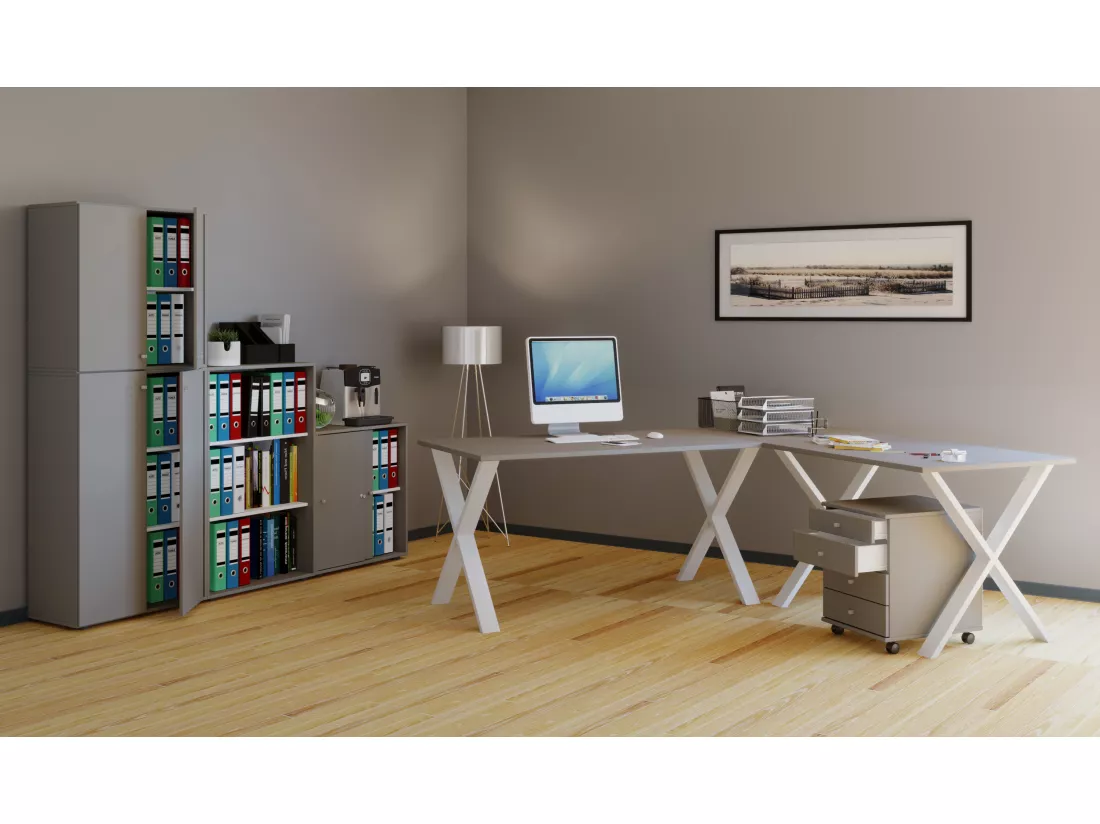VCM Bureau d'angle Bureau informatique Table d'angle Lona 50 X Blanc (Gris|130|130)