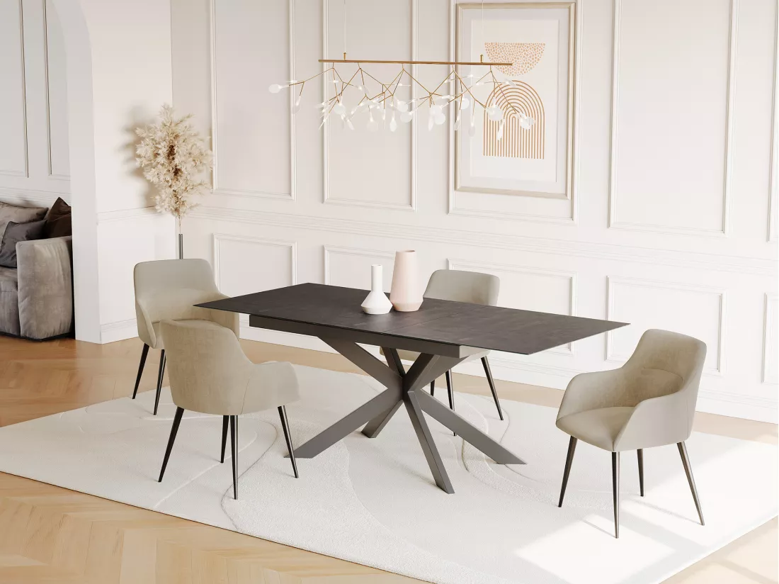 Table à manger extensible ALBINA - 6 à 8 personnes - Céramique & Verre trempé - Anthracite de Maison Céphy