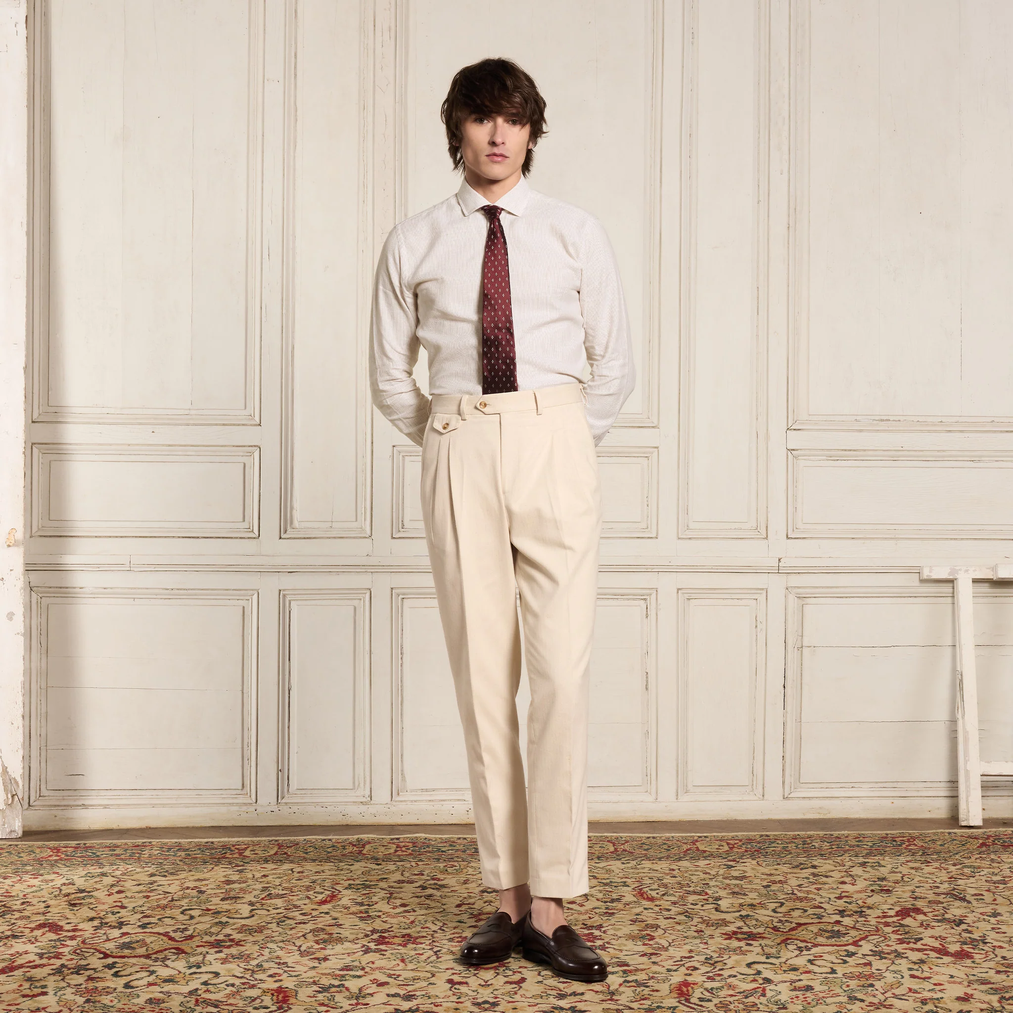 Beige striped cotton and linen shirt