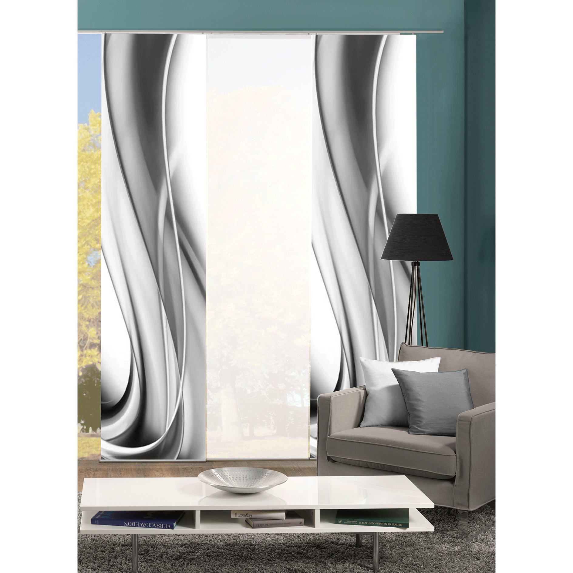 3-teiliges Schiebevorhang-Set ONDA - grau - je 60x245 cm