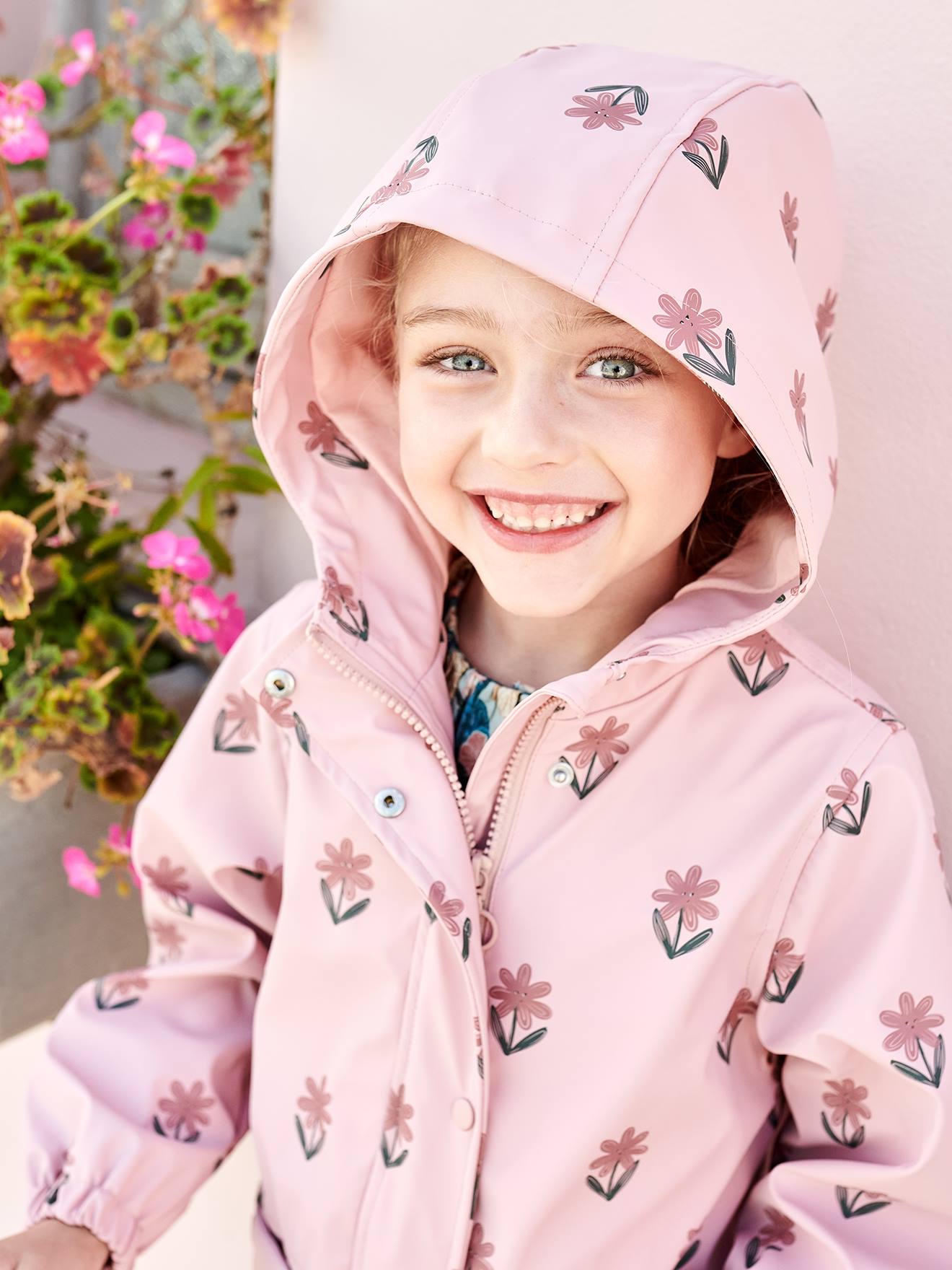 Capa de chuva com capuz e motivos florais, para meninas 6476