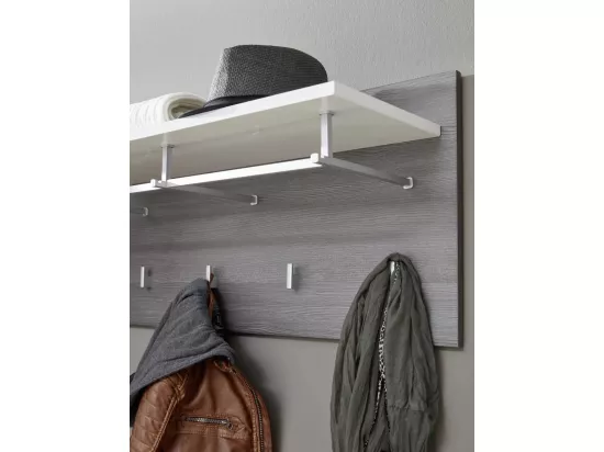 Porte-manteau 4 crochets mélaminé blanc et gris Bezzi
