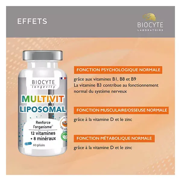 Multivitaminas Lipossomais Biocyte para o Sistema Imunológico - 60 Cápsulas