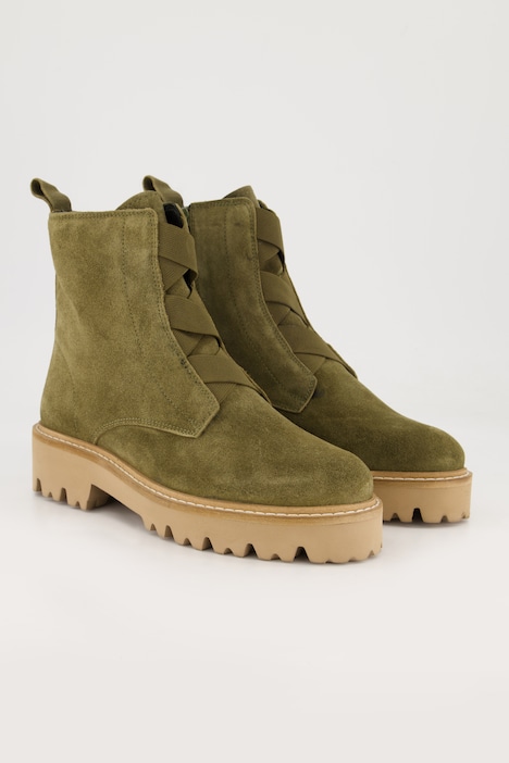 Leder-Boots, Elastikbänder, Zipper, Weite H