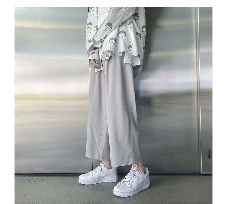 Sinlarity - Mid Rise Plain Crop Broek met Wijde Pijpen