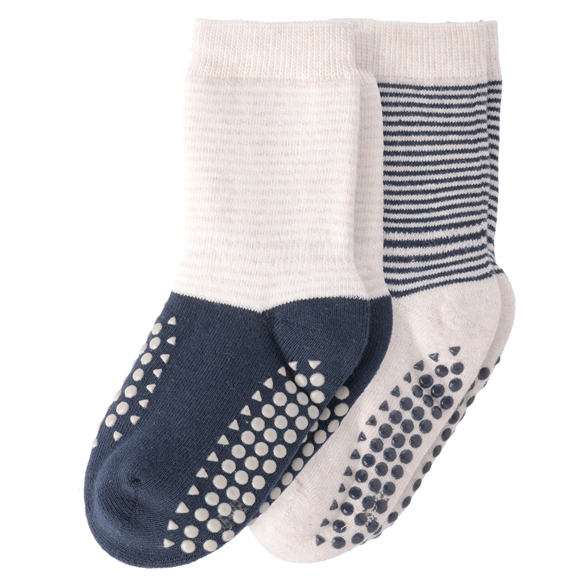 Topomini 2 Paar Baby Krabbelsocken mit Streifen dunkelblau / creme