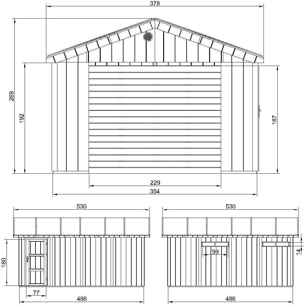 Garage Premium Qualität 17 m²- L378xB530 cm- Garage für Autos, Motorräder, Fahrräder, Gartengeräte - Konstruktion aus LP Smartside-Panels - Gartenhaus Timbela M991B-TUNDRA Grey