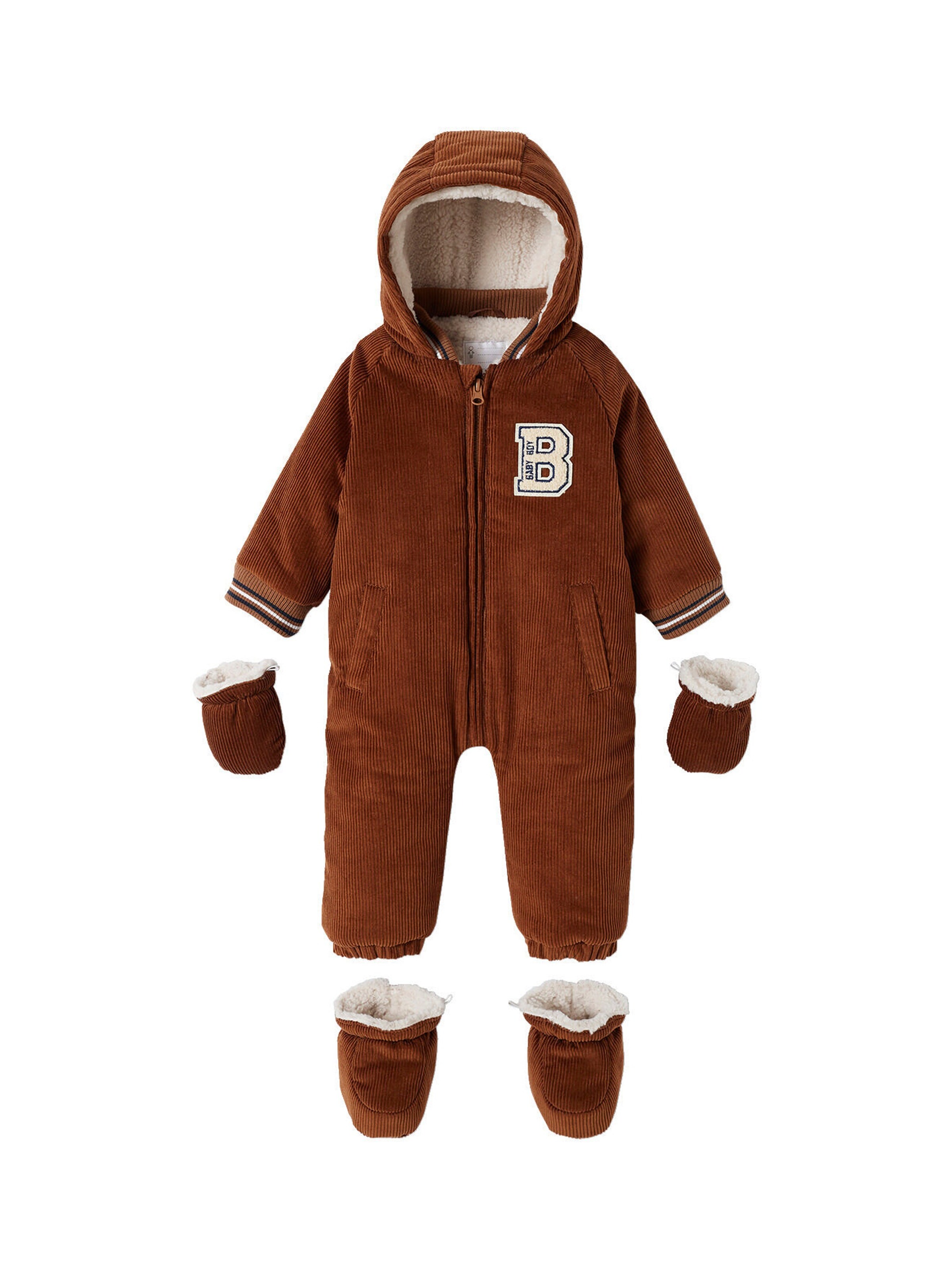 Vertbaudet Warmer Baby Winter-Overall aus Cord, Wattierung Recycling-Polyester beige