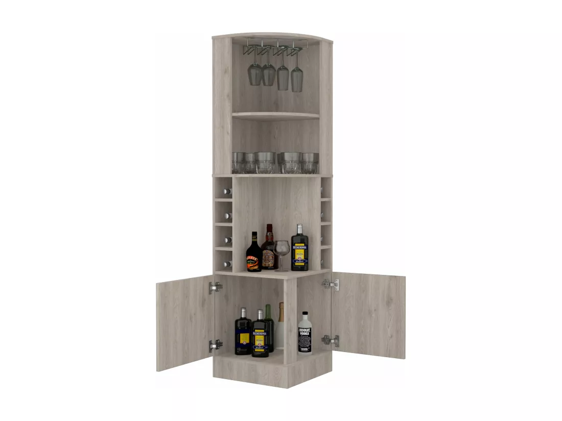 Meuble de bar d'angle Syrah, avec porte-verre , 180.59 cm X 46.73 cm X 46.73 cm , Gris / argenté