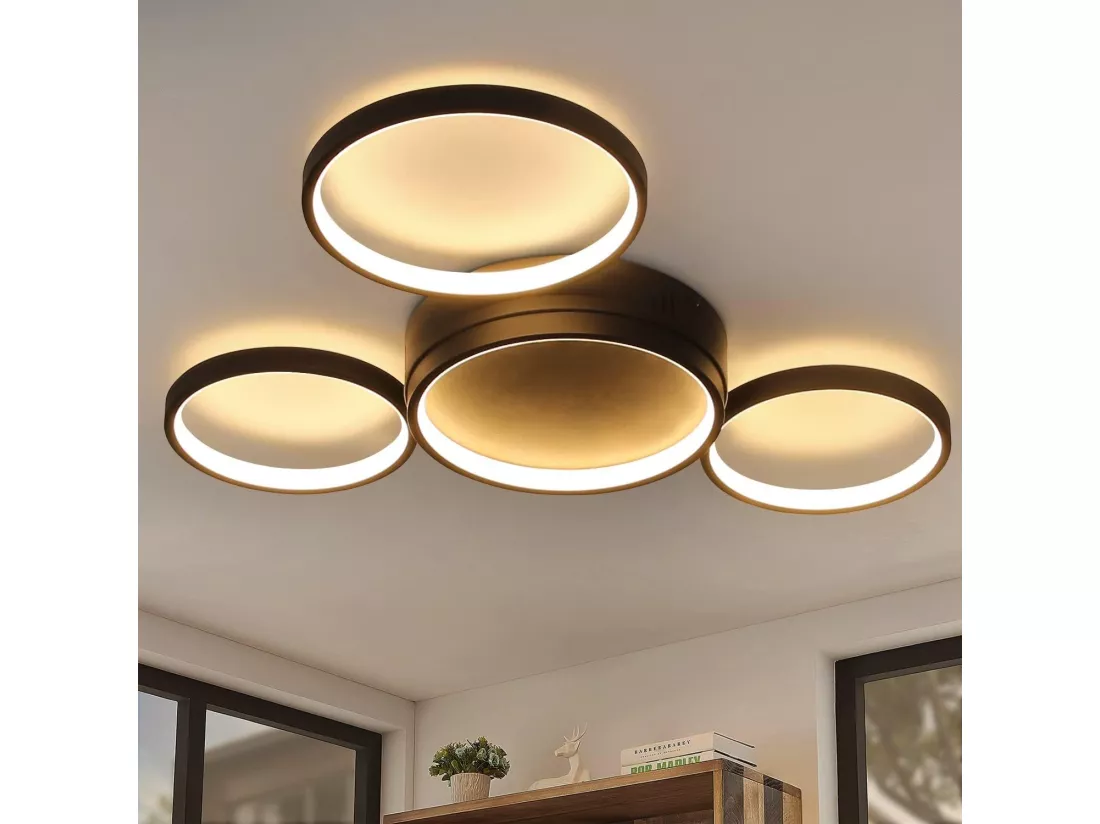 NETTLIFE Plafonnier LED Salon Noir Chaud 29 W Moderne avec 4 Anneaux Lampe Design Lampe de Chambre Décorative pour Chambre d'enfant Cuisine
