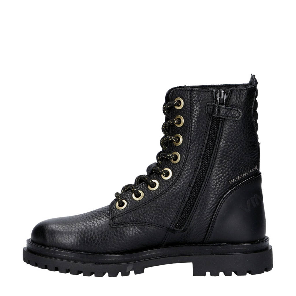 Vingino leren veterboots zwart