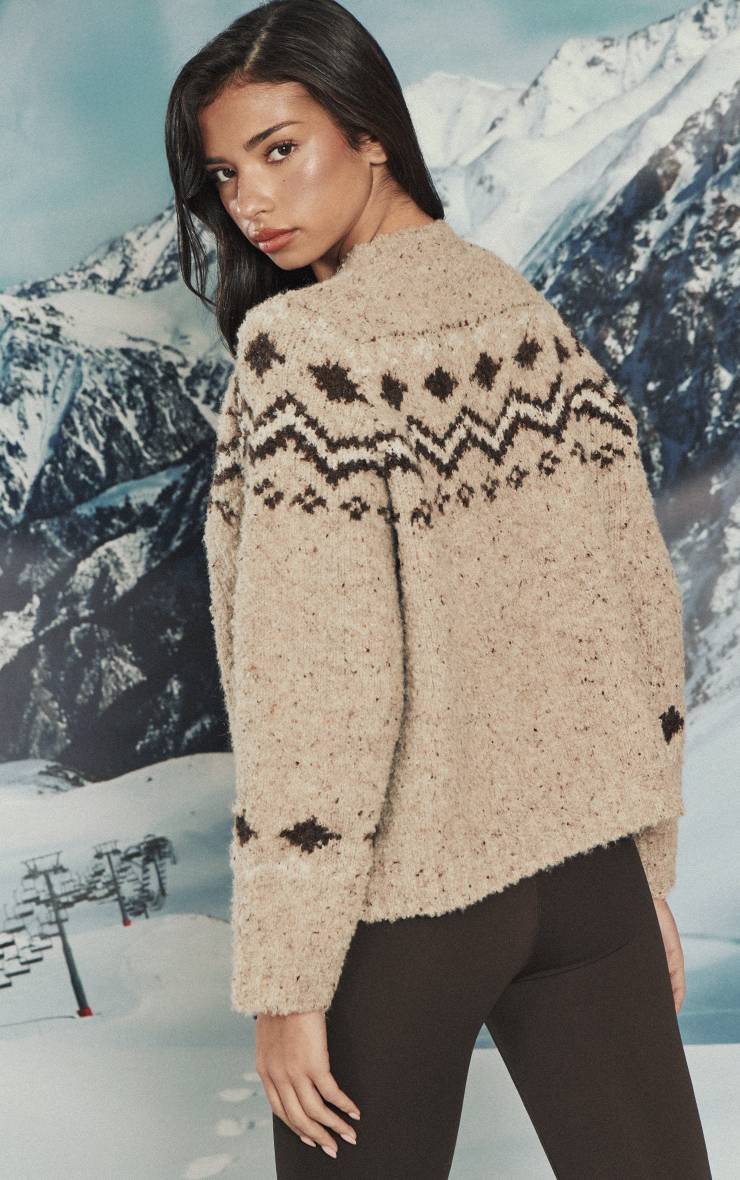 Avoine Synthétiquell Tricoté Col Montant Motif Jacquard
