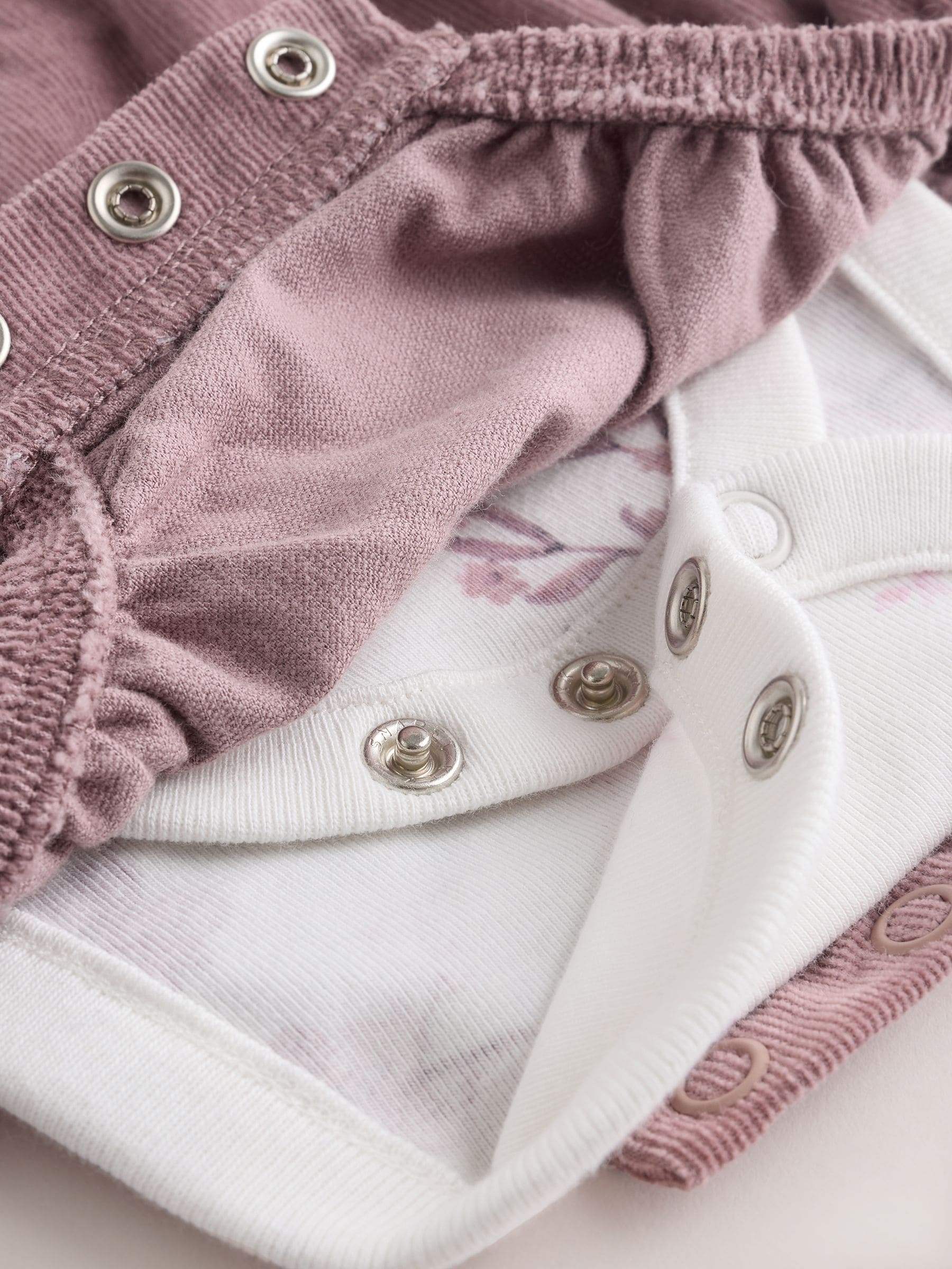 Paars/wit - Corduroy Baby Rompertje en Bodysuit met Lange mouwen en Panty's 3 -delige Set (0mnd -2jr)
