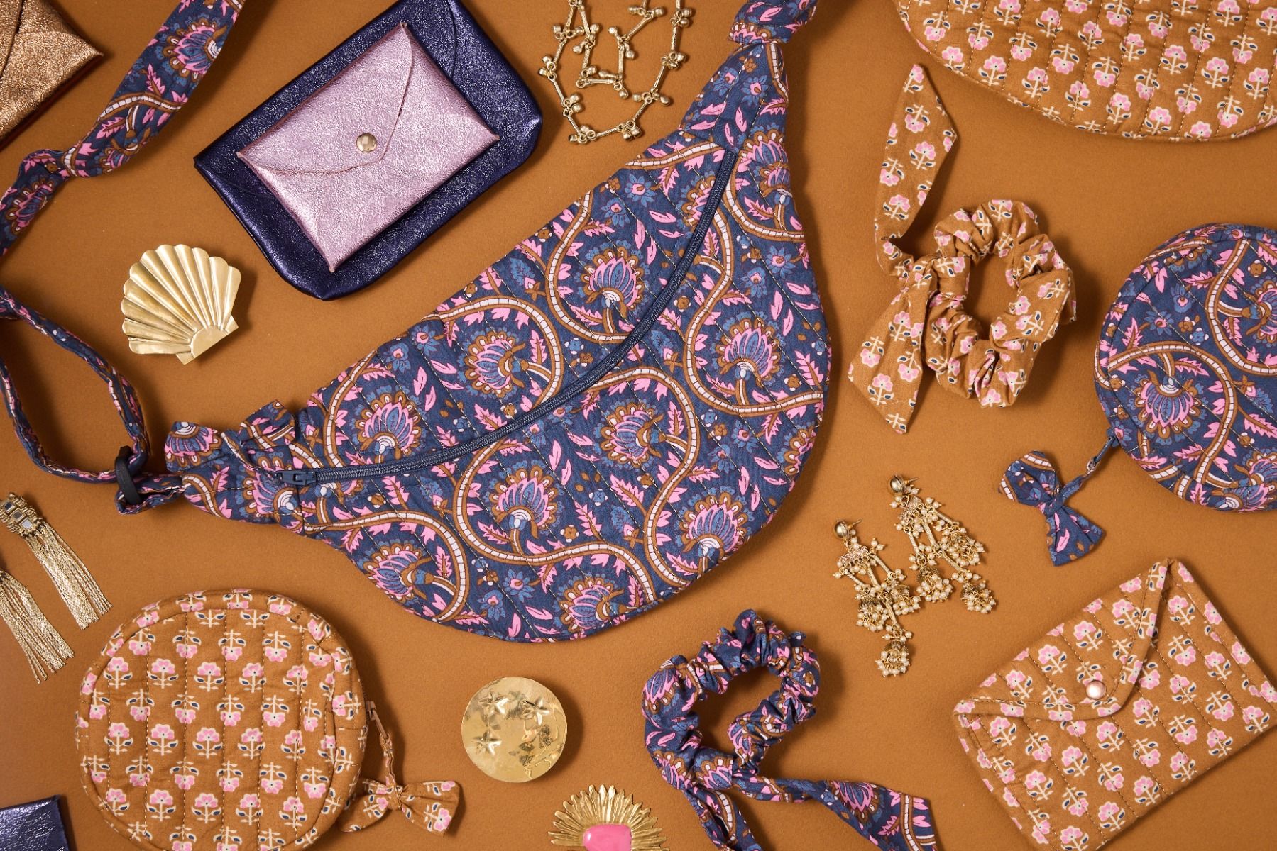 Sac week-end block print curry - Mariage Indien Pondie Chérie