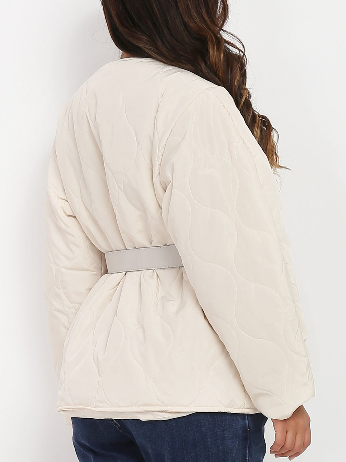 Veste matelassée ceinturée- Beige