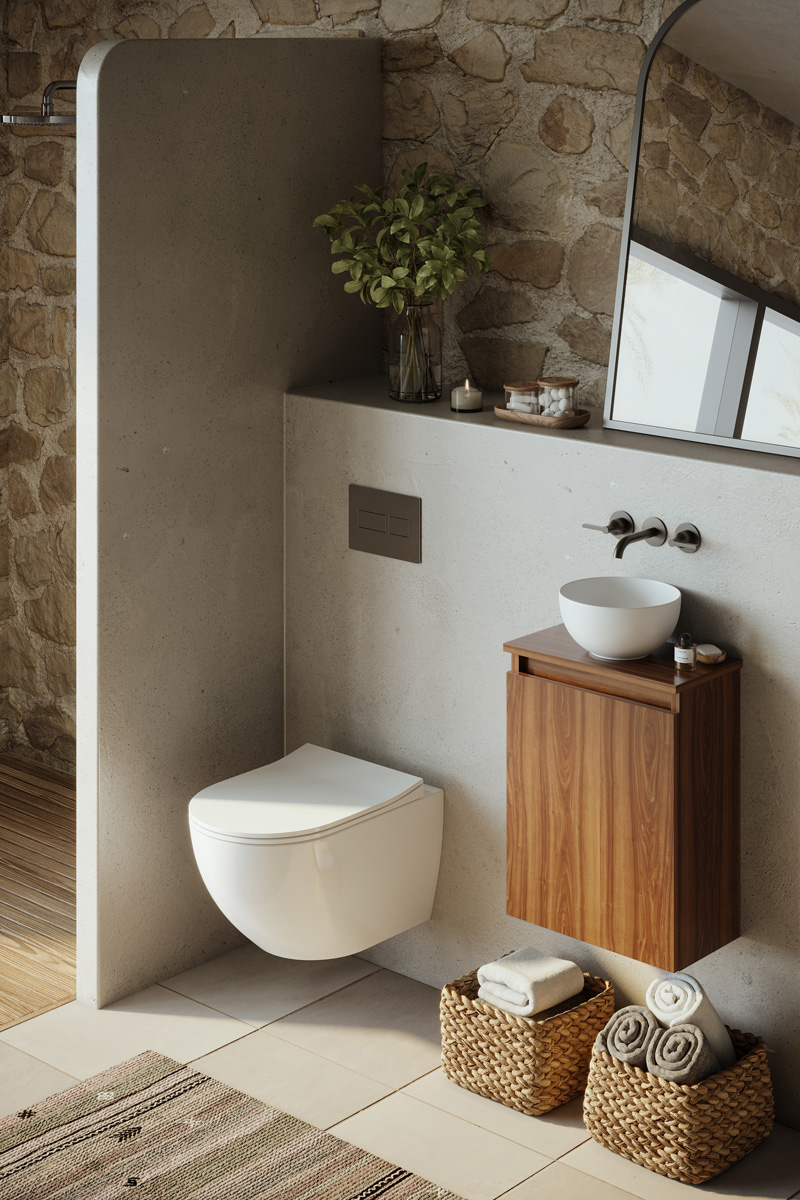 Fontana Bano toiletmeubel walnoot 40x22cm met mat witte waskom