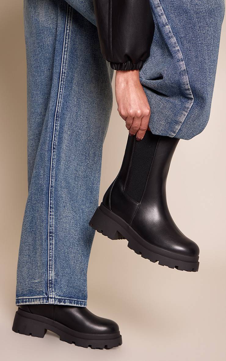 Noir Bottines Chelsea En Synthétiquecuir À Semelle Épaisse