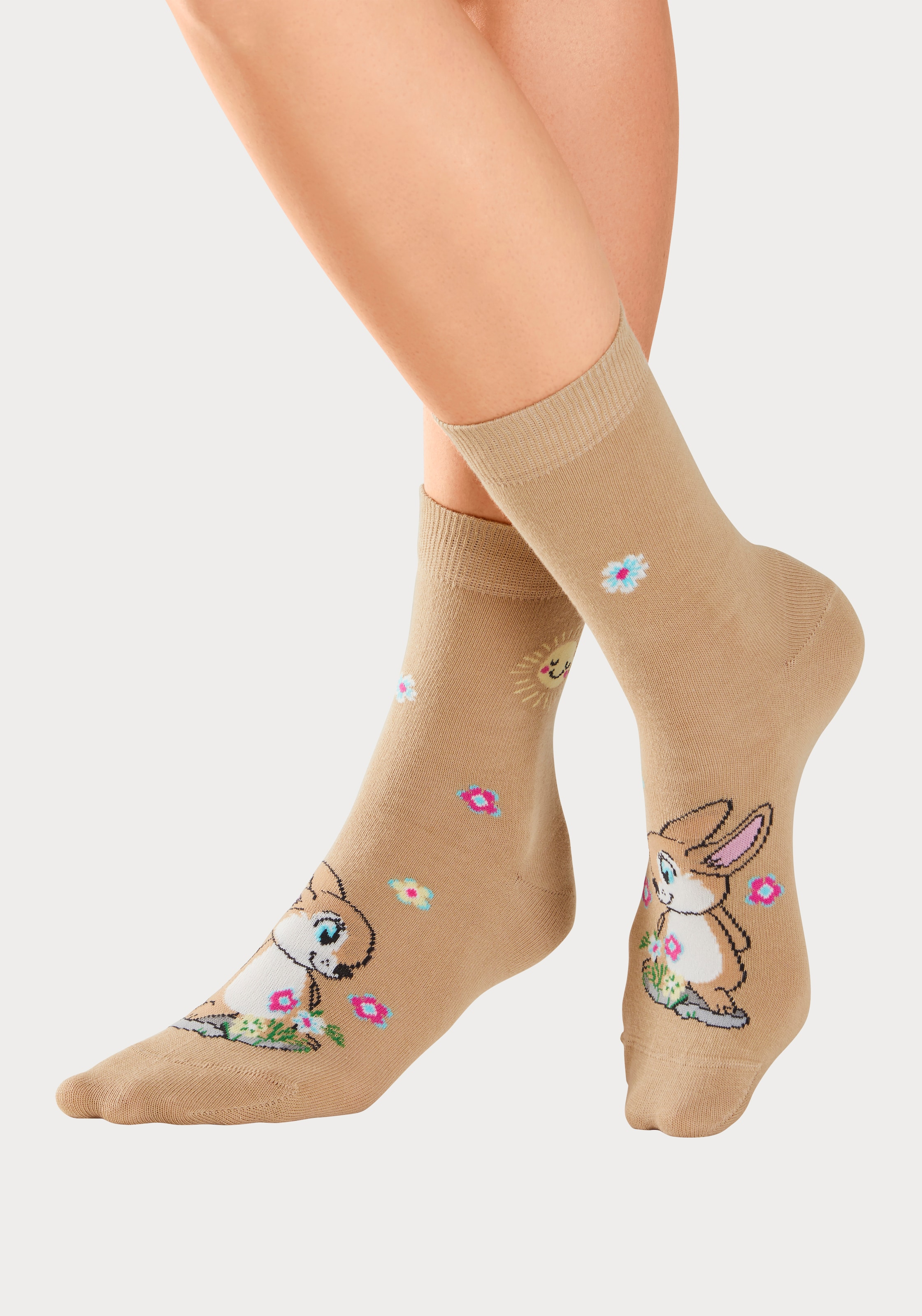 H.I.S Basicsocken Packung, 5 Paar tlg. mit Hasen Motiven