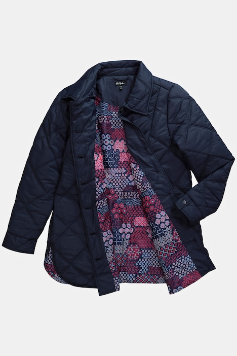 Steppjacke, dekoratives Futter, Hemdkragen, Saumschlitze