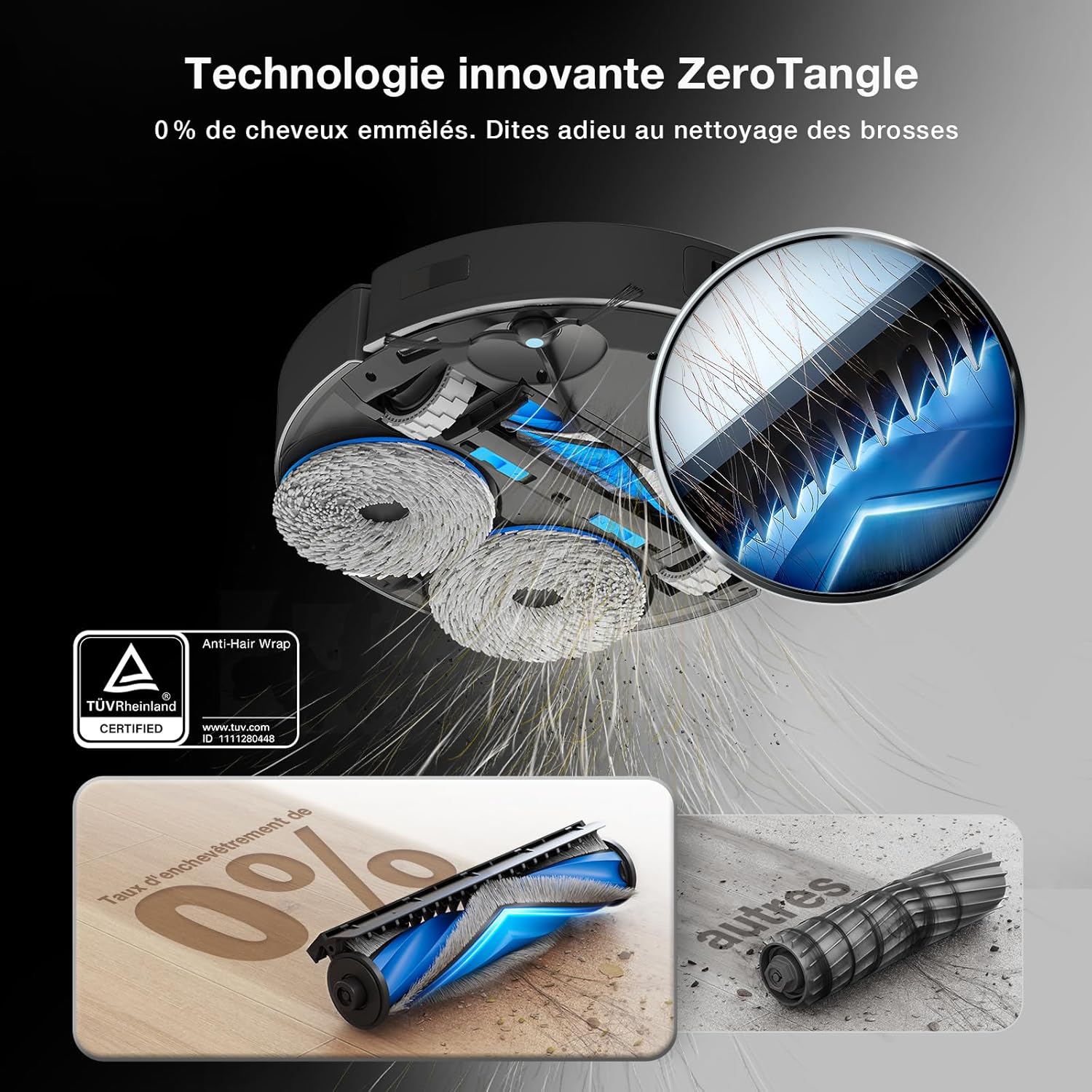 ECOVACS T30S Combo Complete Robot Aspirateur Laveur avec Station Tout-en-Un, Brosse ZeroTangle, Aspiration 11000 Pa, Auto-Levage et Nettoyage de Serpillière à 70℃, Nettoyage Adaptatif des Bords, Noir