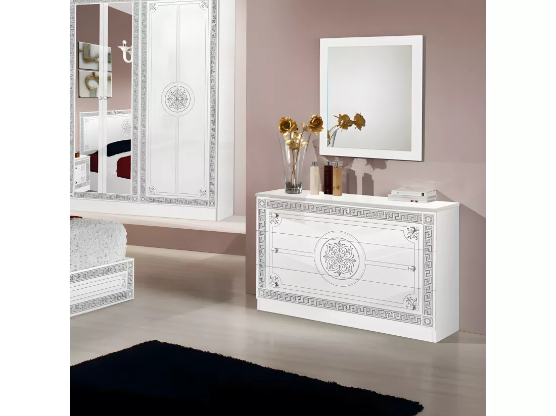 Chambre complète 160*200 Blanc/Gris - HURFA - Lit : L 165 x l 206 x H 106 cm