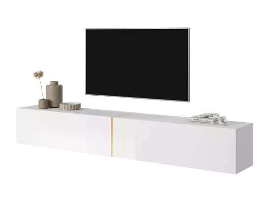 Meuble TV 200 cm - blanc avec insert doré - BISIRA