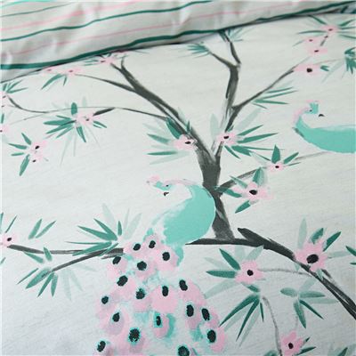 Linge de lit motif paons et feuillage - BECQUET CRÉATION
