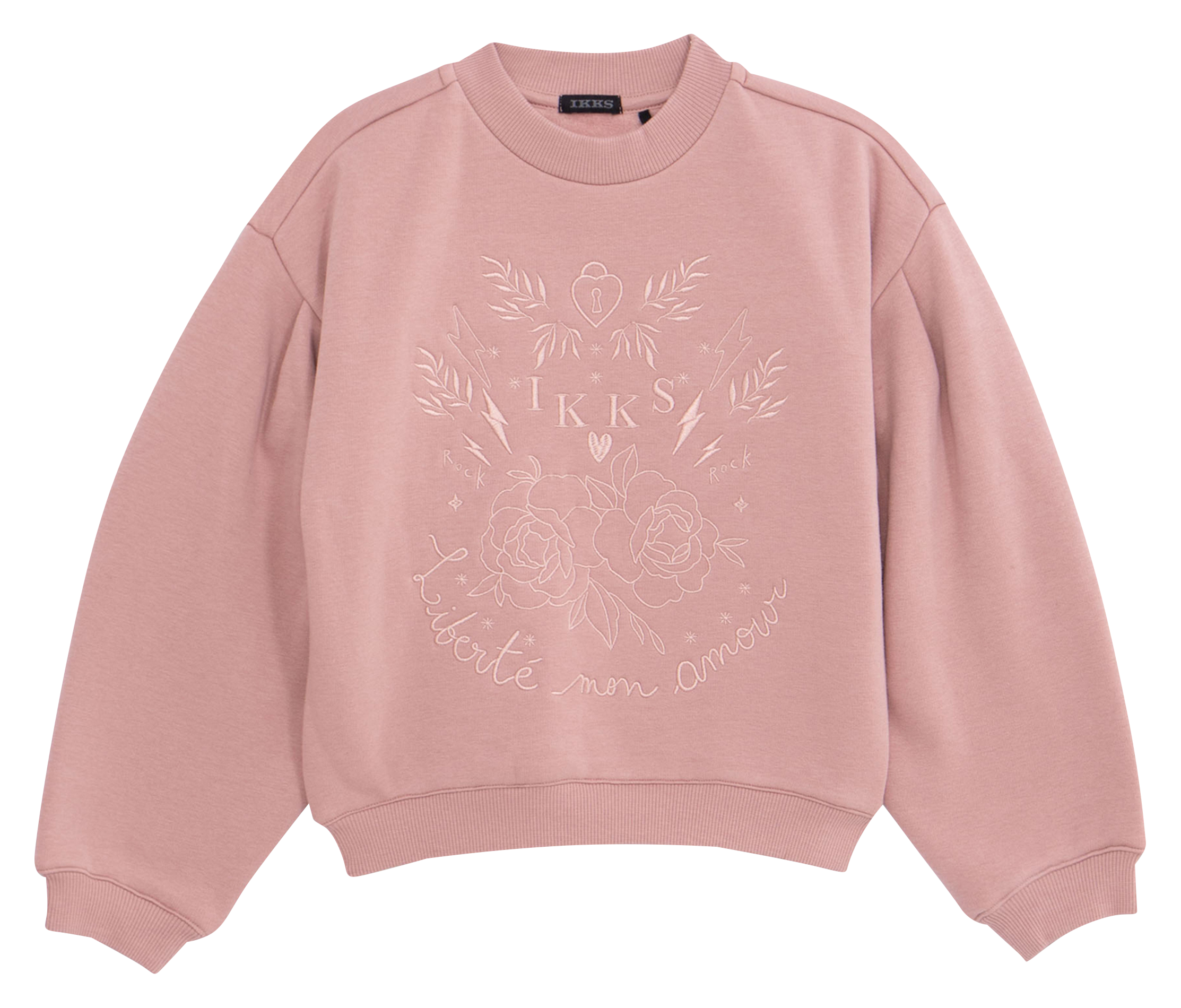 Sweat ample col rond brodé | Rose