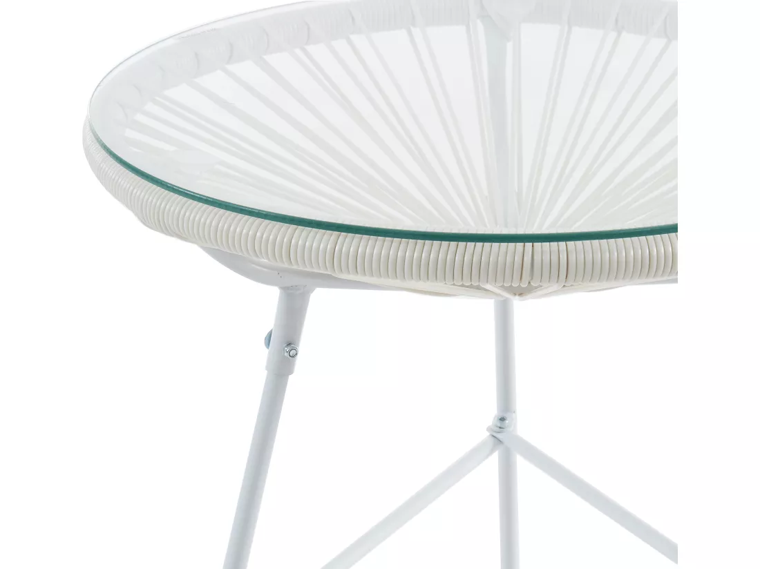 Salon de jardin en fils de résine tressés : 2 fauteuils, un banc et une table - Blanc - ALIOS III de MYLIA