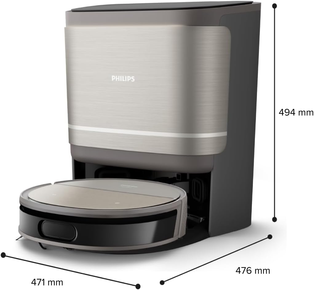 Philips 9000 Series Saug- und Wischroboter - mit automatischer Staubabsaugstation, rollender Wischmop, 8000 Pa Saugleistung, 6300 mAh Akkukapazität, 300ml Staub- und 260ml Wasserbehälter (XU9100/10)