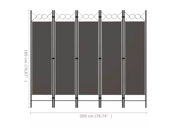 Cloison de séparation 5 panneaux Anthracite 200x180 cm