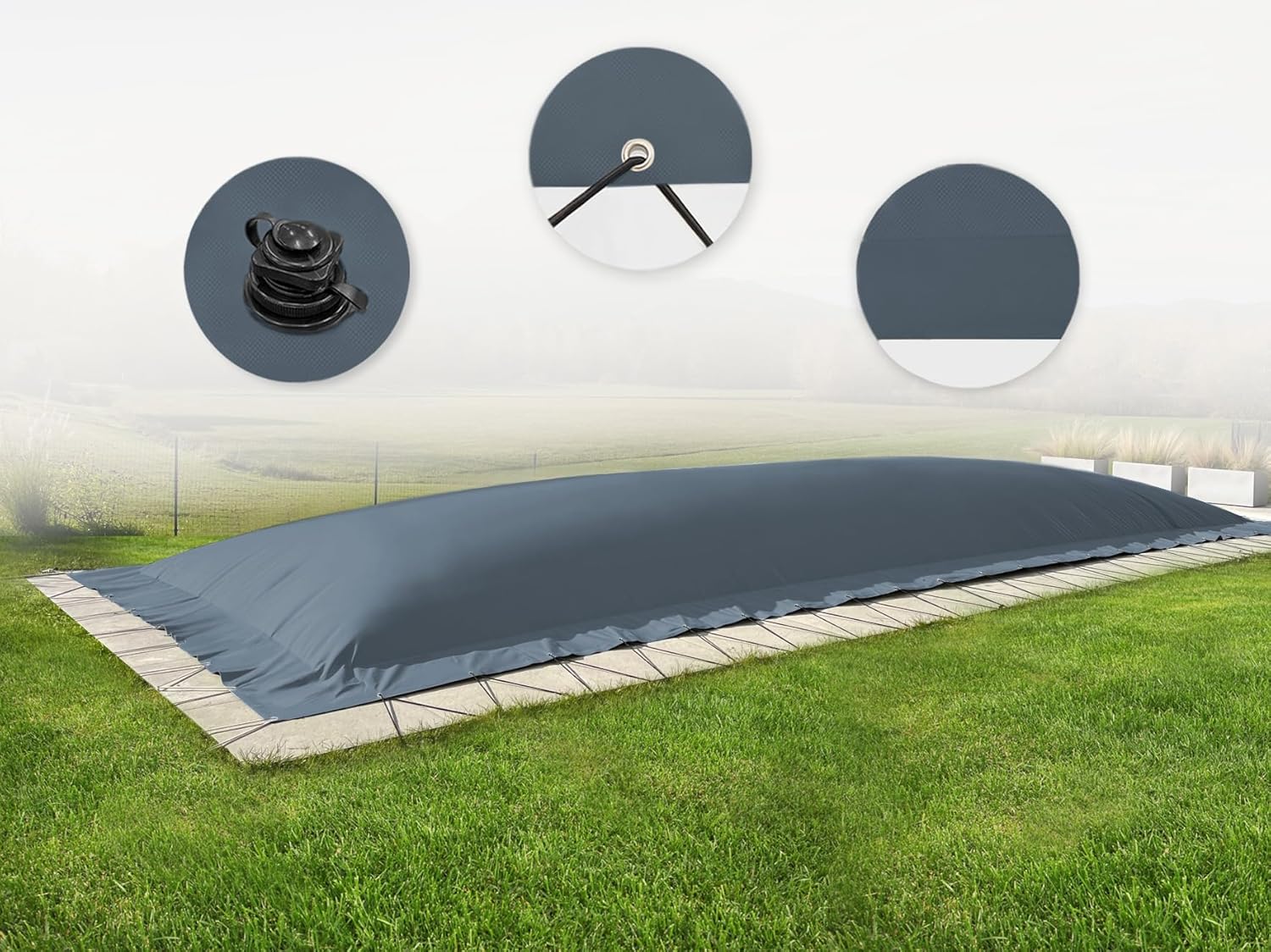 AirDeluxe Rechteckige aufblasbare Poolplane Schwimmbad Abdeckung aus LKW Plane, Winter Poolabdeckung (5m x 3m, Anthrazit)