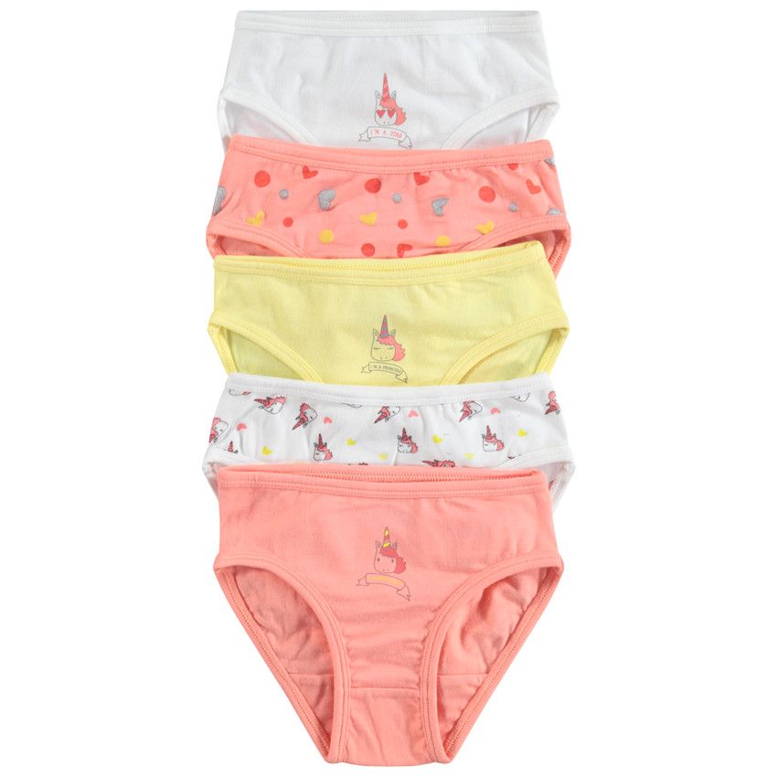 Lot de 5 culottes en coton avec licornes printées - Blanc