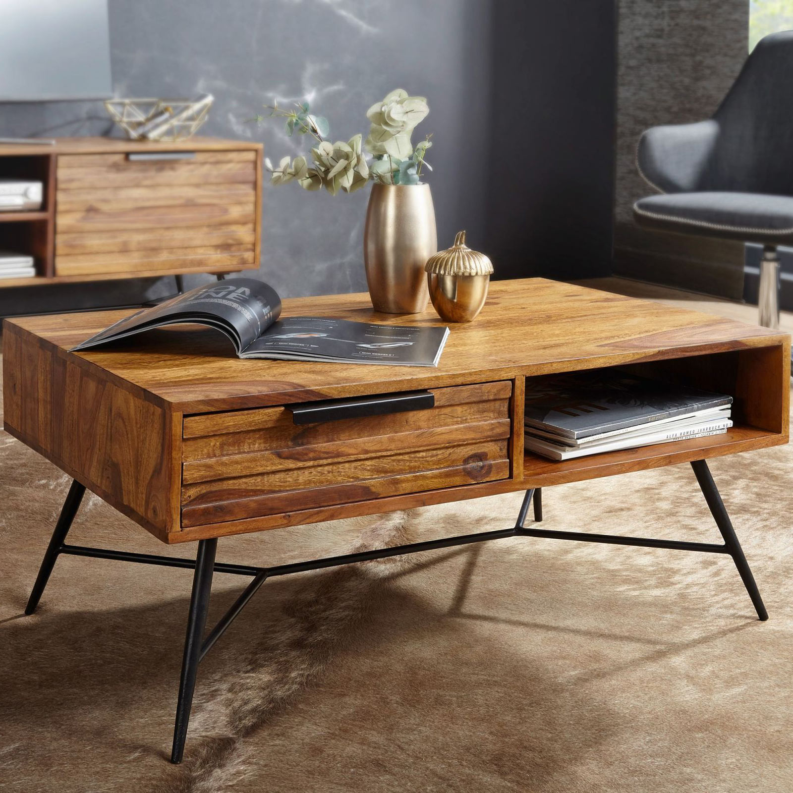 Couchtisch - Sheesham massiv - 87 cm