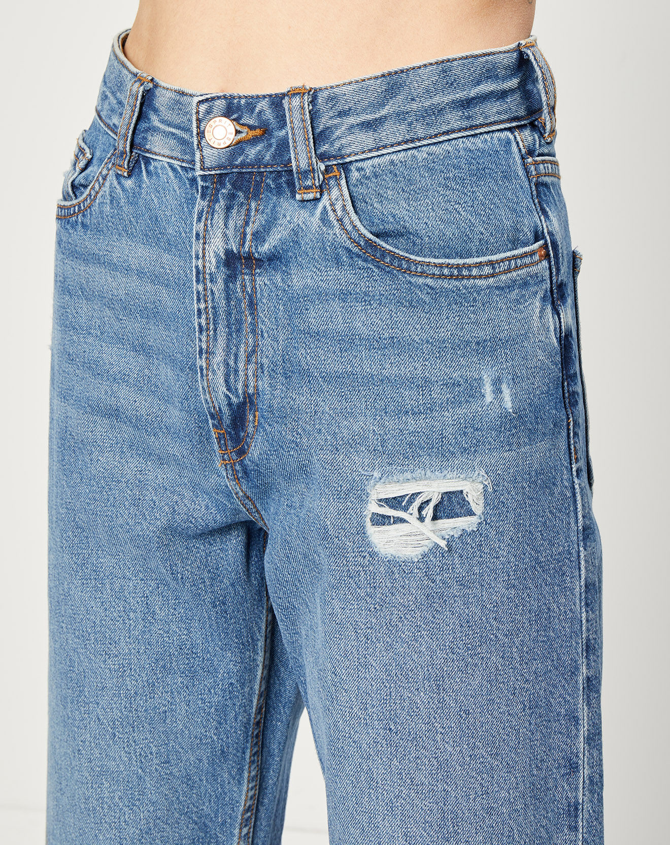 Esprit Jeans droit en Toile de coton taille haute bleu moyen