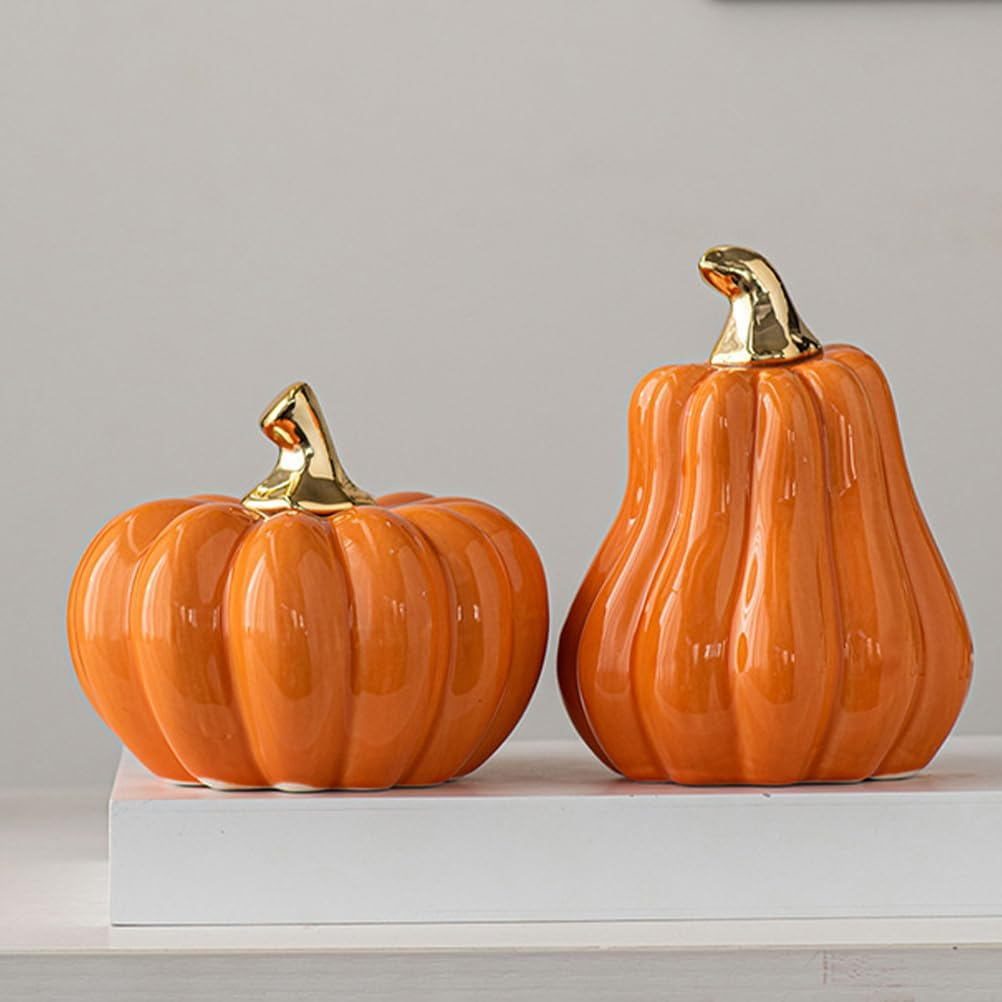 (14x10cm) Keramik Halloween Kürbis Deko Aufsteller Home Accessoire Thanksgiving / Halloween Tischdekoration - Orange