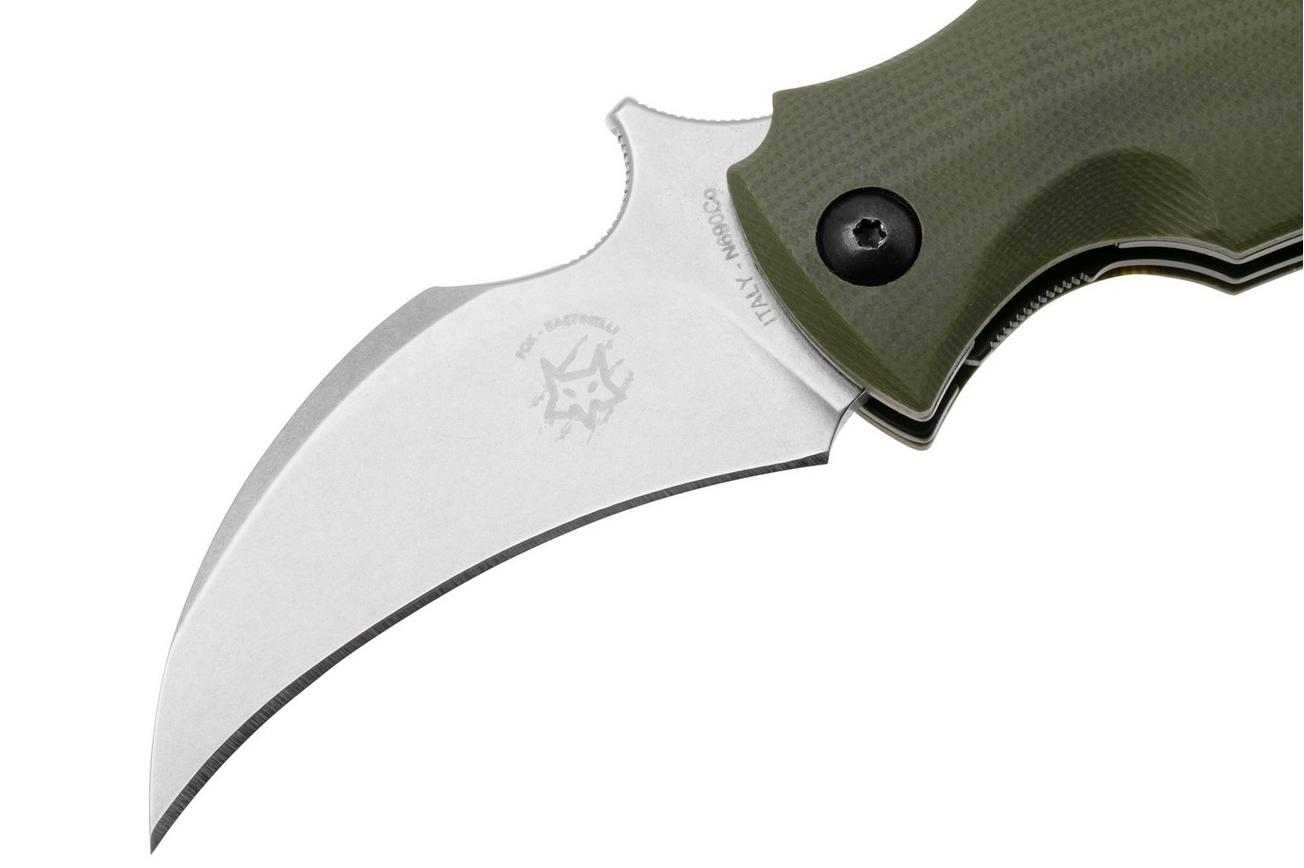 Fox Knives Black Bird FX-591ODSW Green G10 Stonewash, karambit zakmes, Bastinelli design