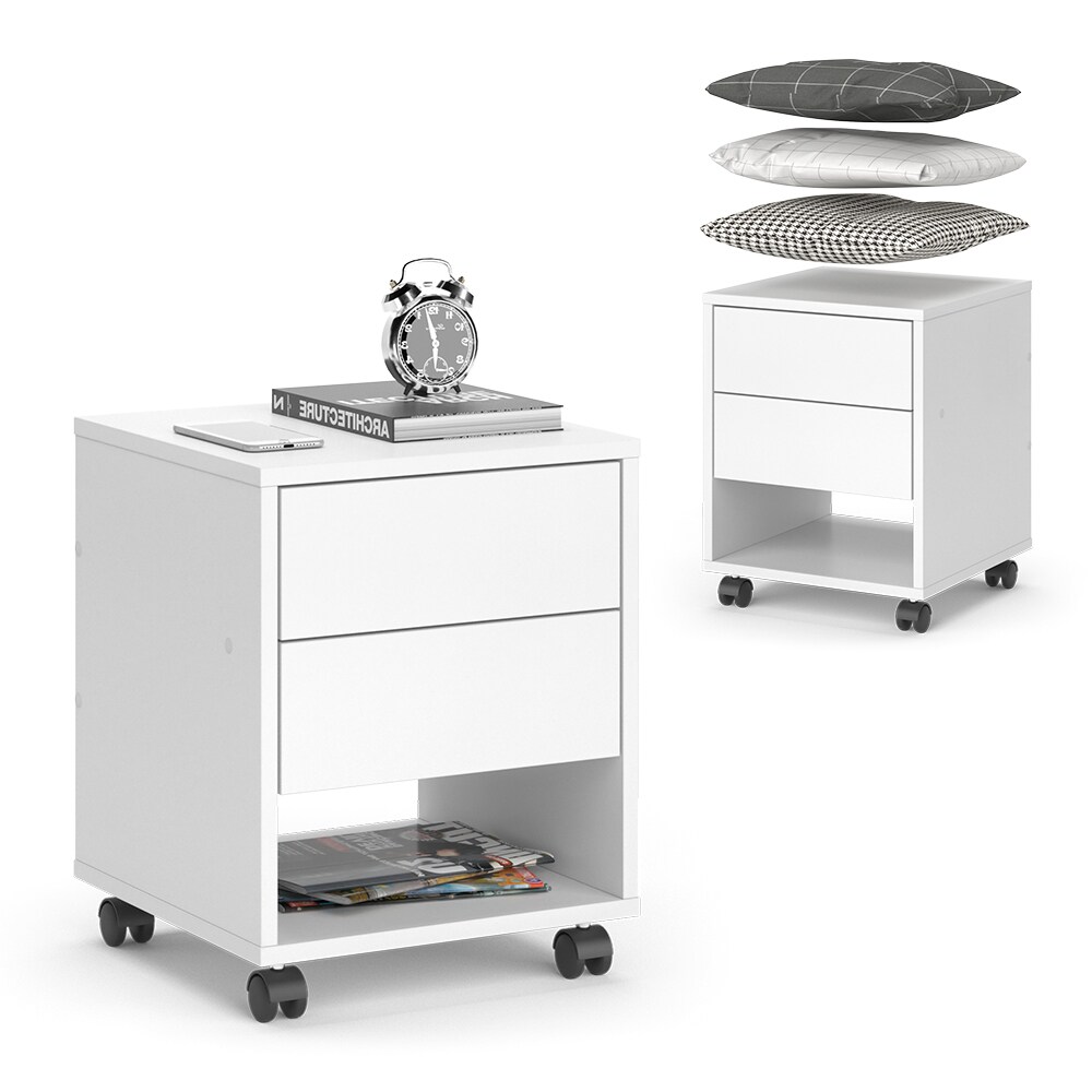 Vicco Hocker mit Schublade Jons, 37 x 37 cm, Weiß, Sitzhocker, Stauraum, Büromöbel