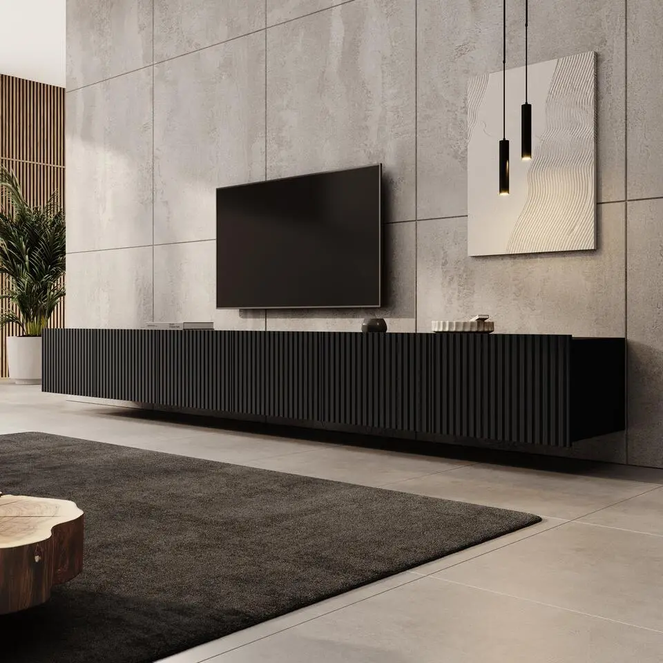 Meubella - TV-Meubel Kenderes - Zwart - 300 cm