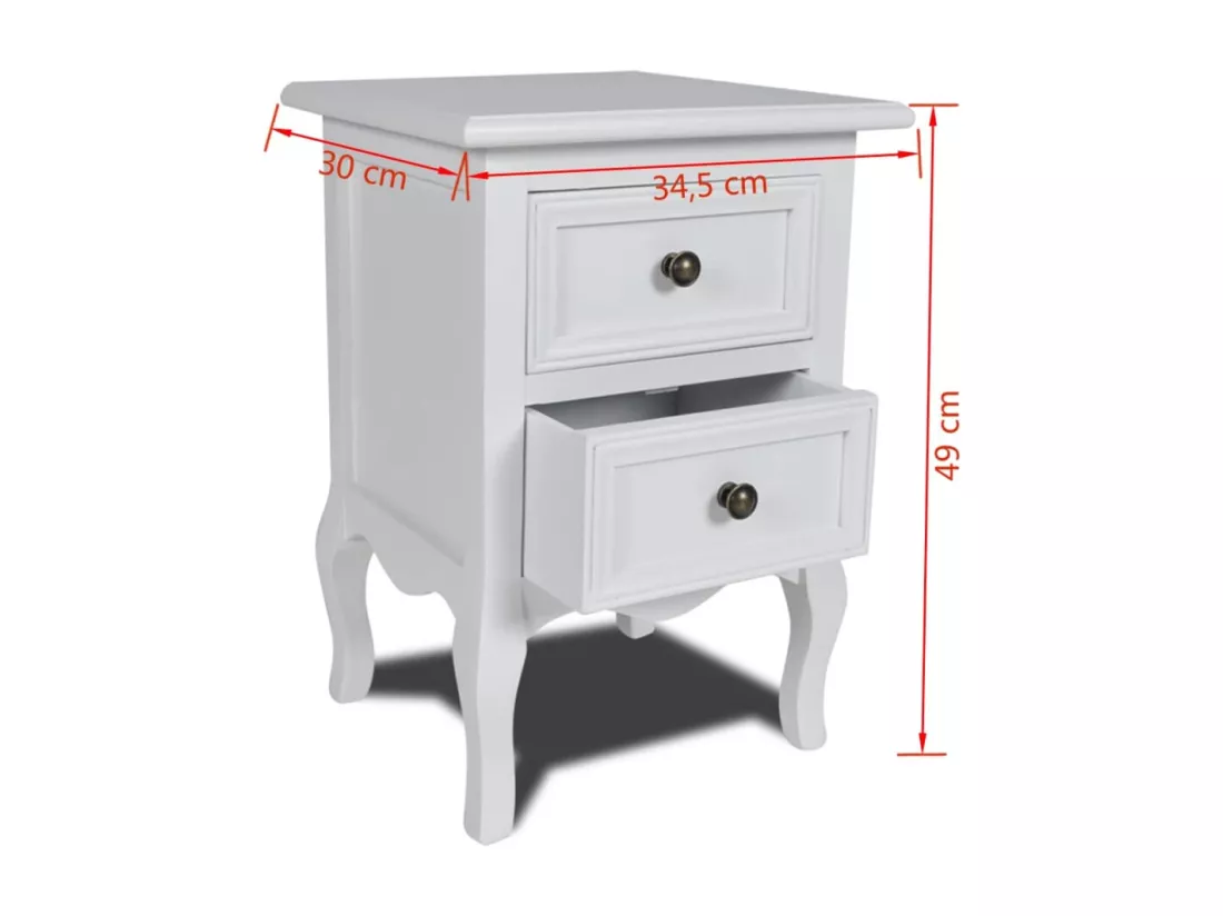Table de chevet 2 pièces avec 2 tiroirs MDF Blanc