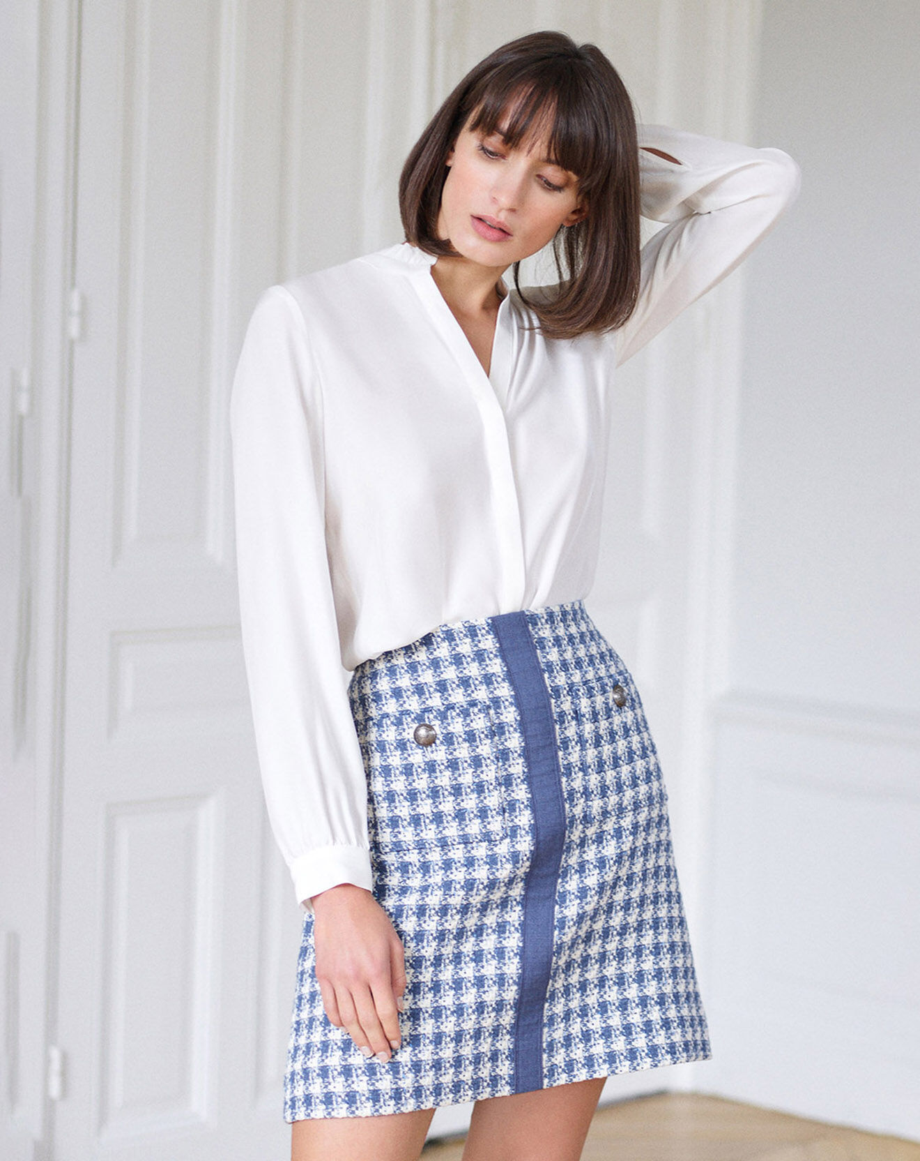 Caroll Jupe en Tweed Tracy bleu violet