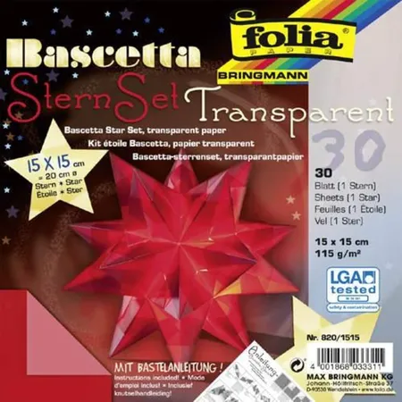 Folia Bascetta-Stern Bastelset, Transparentpapier 115g/m², rot 15 x 15cm